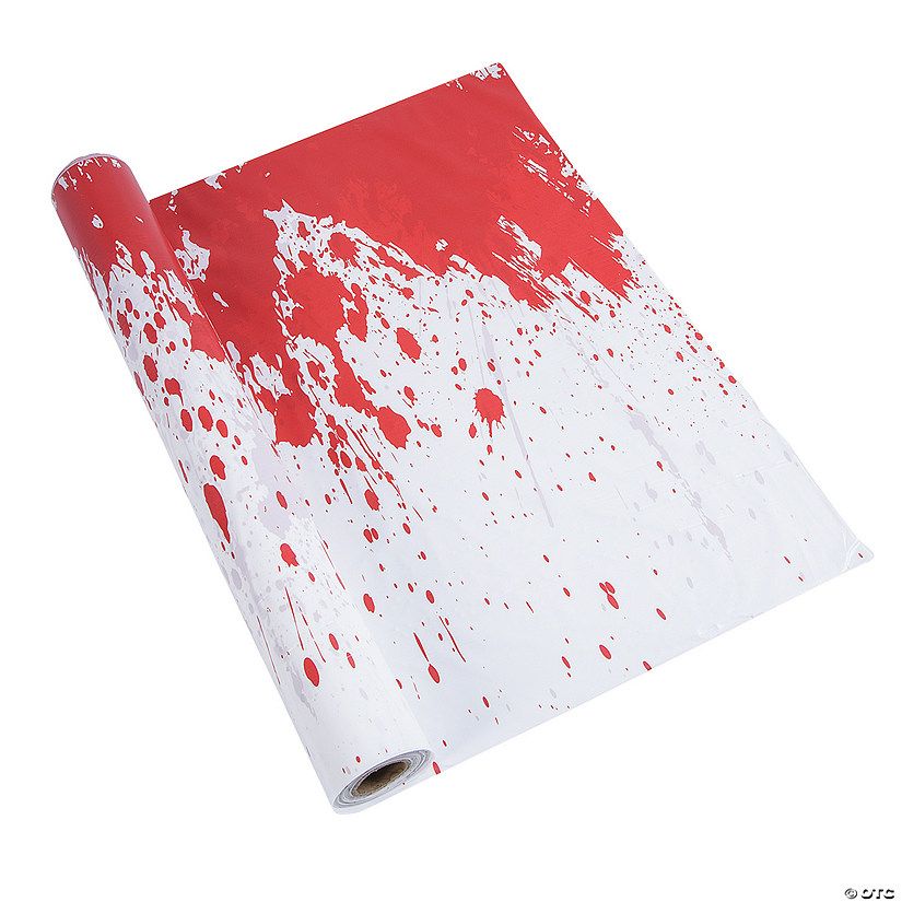 40" x 100 Ft. Halloween Horror Party Red & White Disposable Plastic Tablecloth Roll | Oriental Trading Company