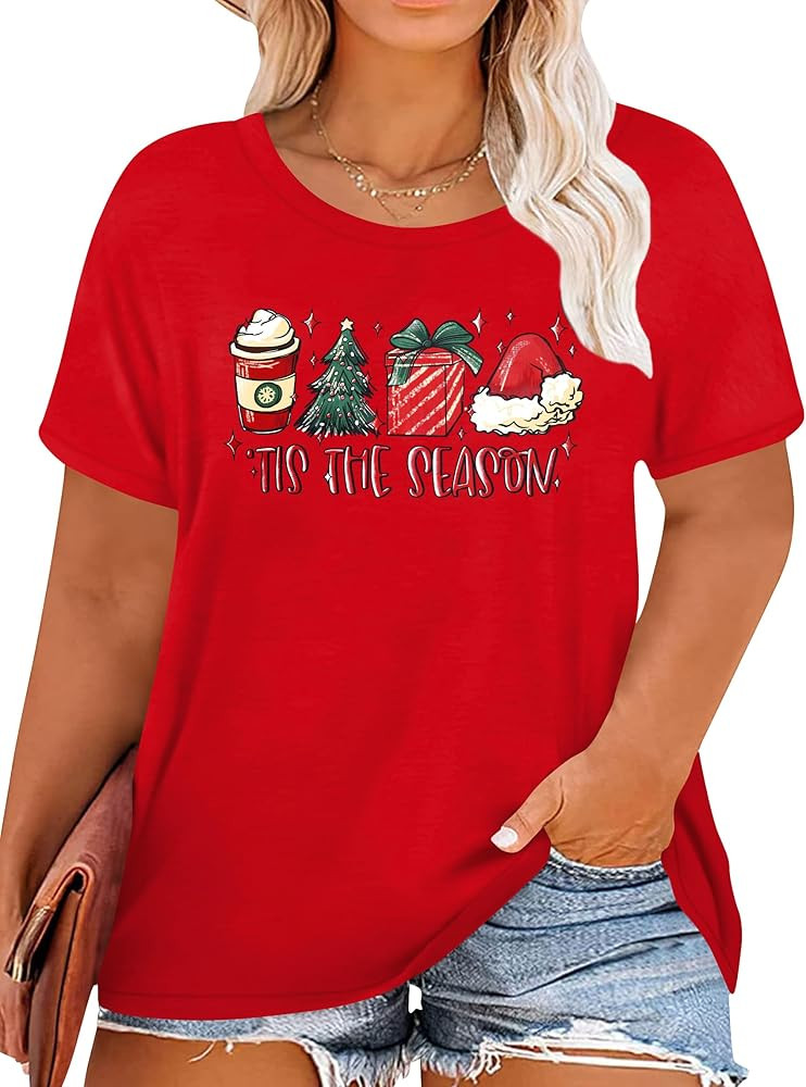 Christmas Shirts for Women: Plus Size Christmas Tree Shirt Holiday T Shirt Xmas Gift Tops | Amazon (US)