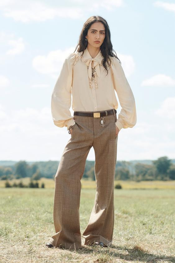 LIMITED EDITION WOOL PLAID FLARE PANTS | Zara US