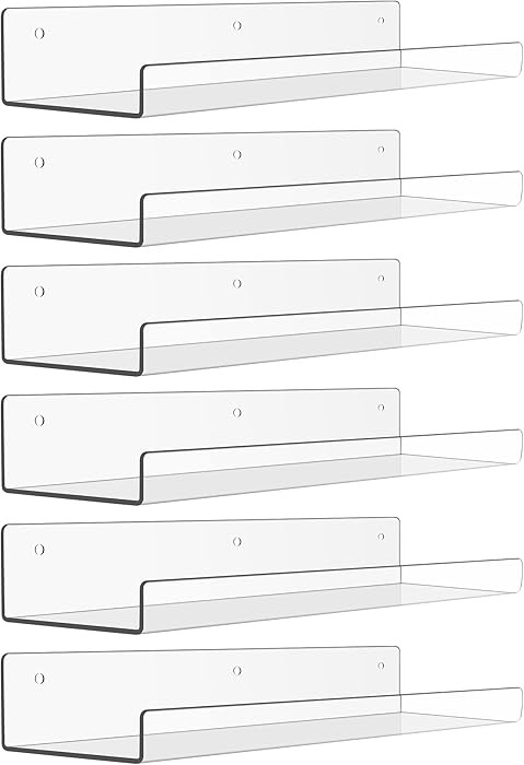 upsimples 6 Pack Acrylic Shelves for Wall Storage, 15" x 4“ Floating Bookshelves for Kids, Disp... | Amazon (US)