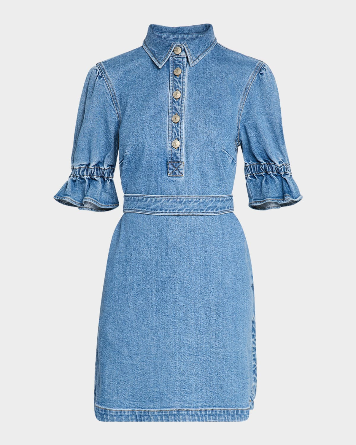 Nataly Denim Puff-Sleeve Mini Dress | Neiman Marcus