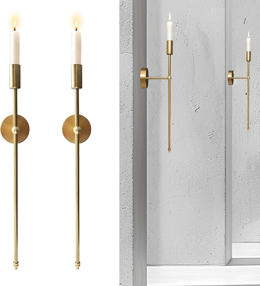 Gold Wall Candle Holder Set of Two, Wall Candle Sconces 23 Inches, Modern Chic Home Decor for Bed... | Amazon (US)