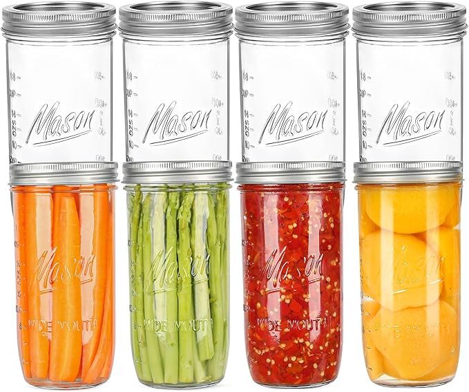 24 oz Wide Mouth Mason Jars - Canning Jars with Metal Airtight Lids and Bands, 24 ounce Mason Gla... | Amazon (US)