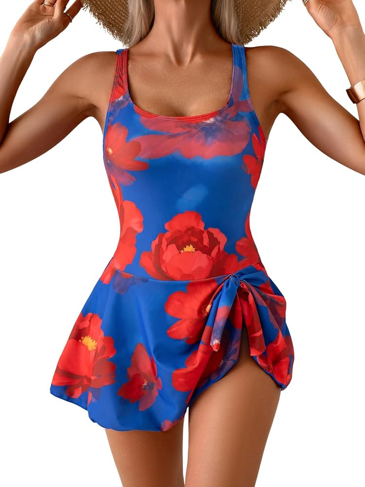 Eomenie One Piece Swimdress Swimsuits for Women Tummy Control Swim Dresses Skirt Bathing Suit | Amazon (US)