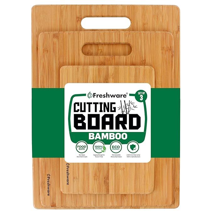 Cutting Boards for Kitchen [Bamboo, Set of 3] Eco-Friendly Wood Cutting Board for Chopping Meat, ... | Amazon (US)