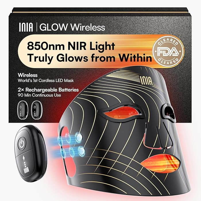 INIA Red Light Therapy Mask for Face, Glow Wireless LED Face Mask Light Therapy with Near-Infrare... | Amazon (US)