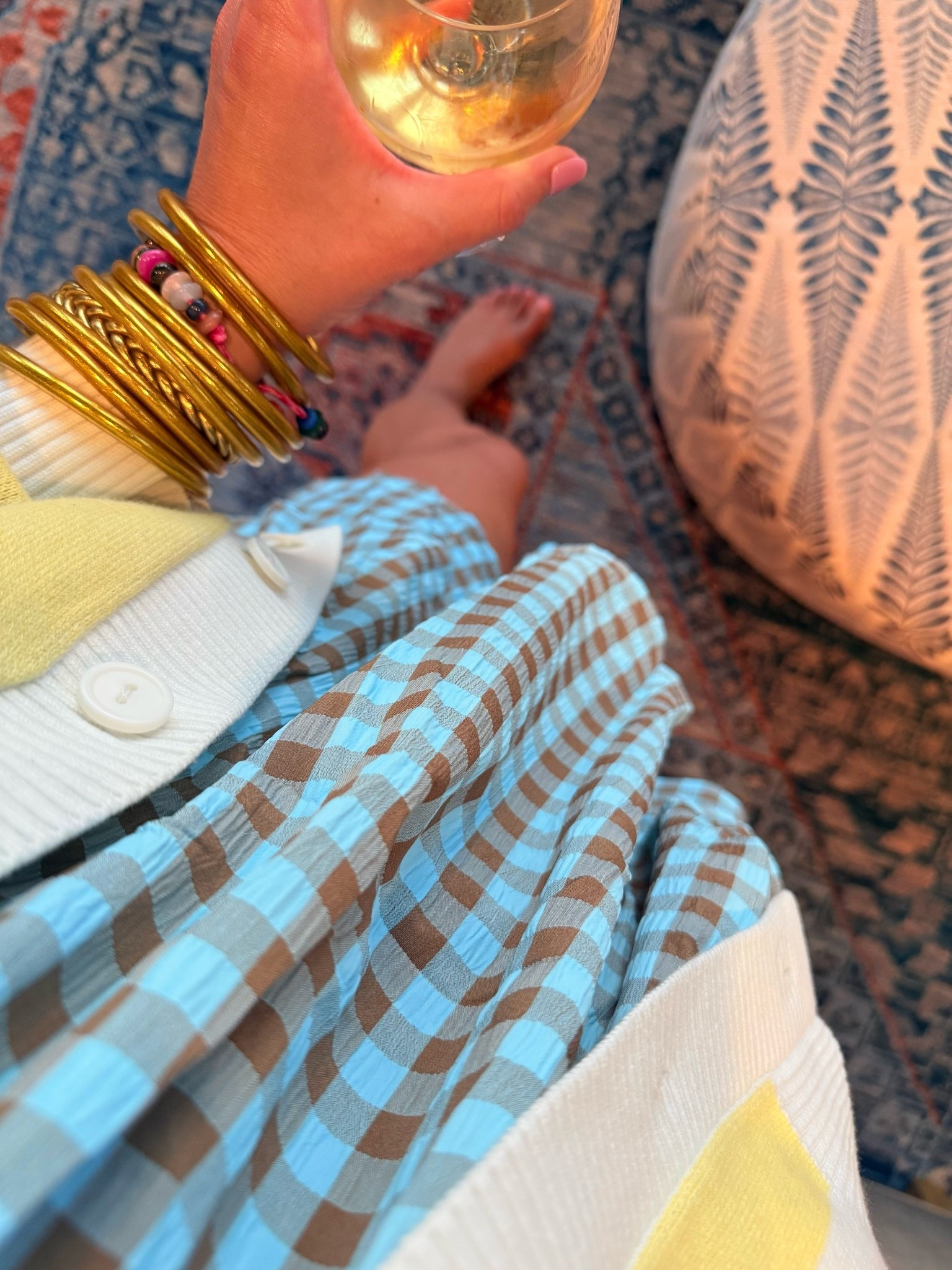This gingham set 🩵🤎 runs TTS.

Striped cardigan 💛 waterproof personalized bracelet 🩷

#LTKootd