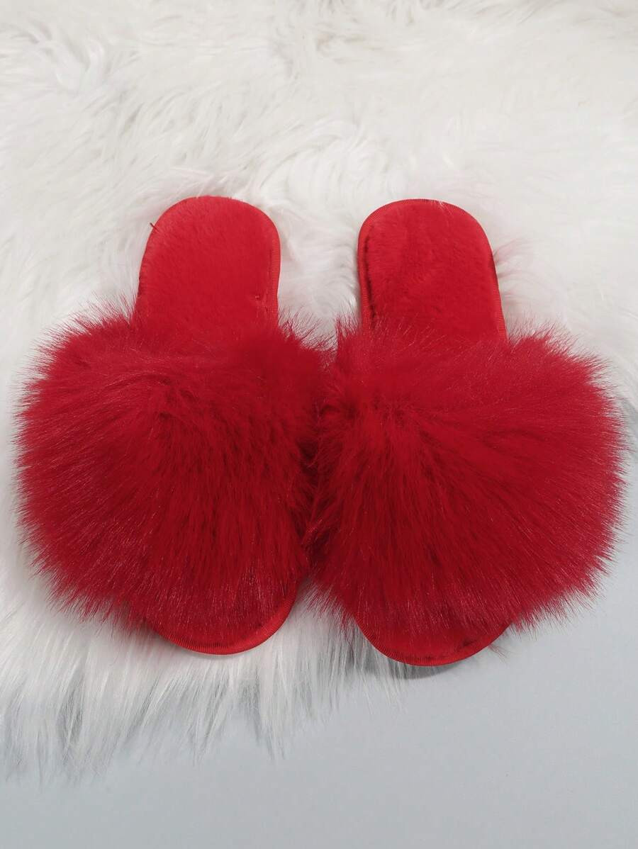 Women's Stylish Slippers, Suitable For Bridal Robe, Red Festive Lucky Year Plush Slippers For Com... | SHEIN