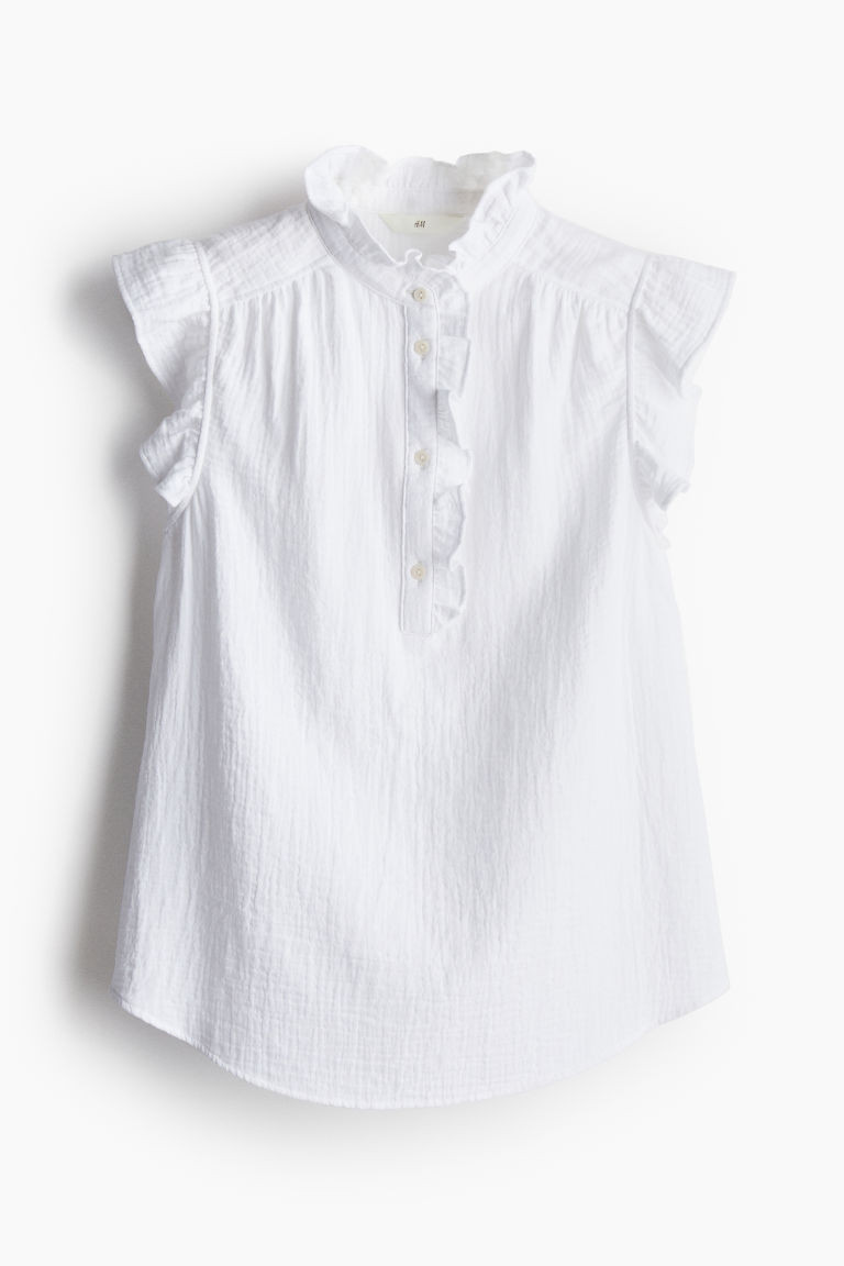 H & M - Flutter-sleeved Muslin Blouse - White | H&M (US + CA)