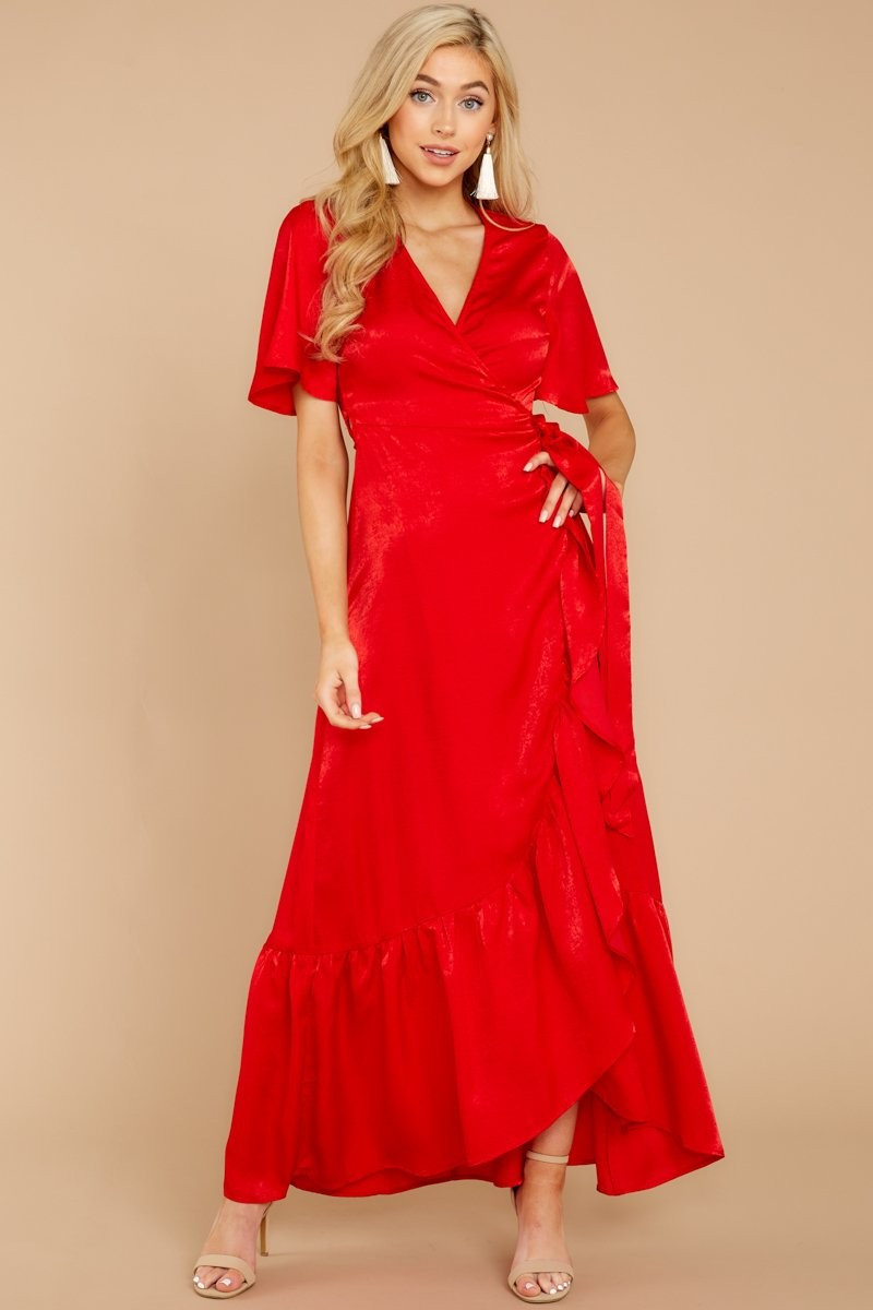 From Paris With Love Red Maxi Wrap Dress | Red Dress 
