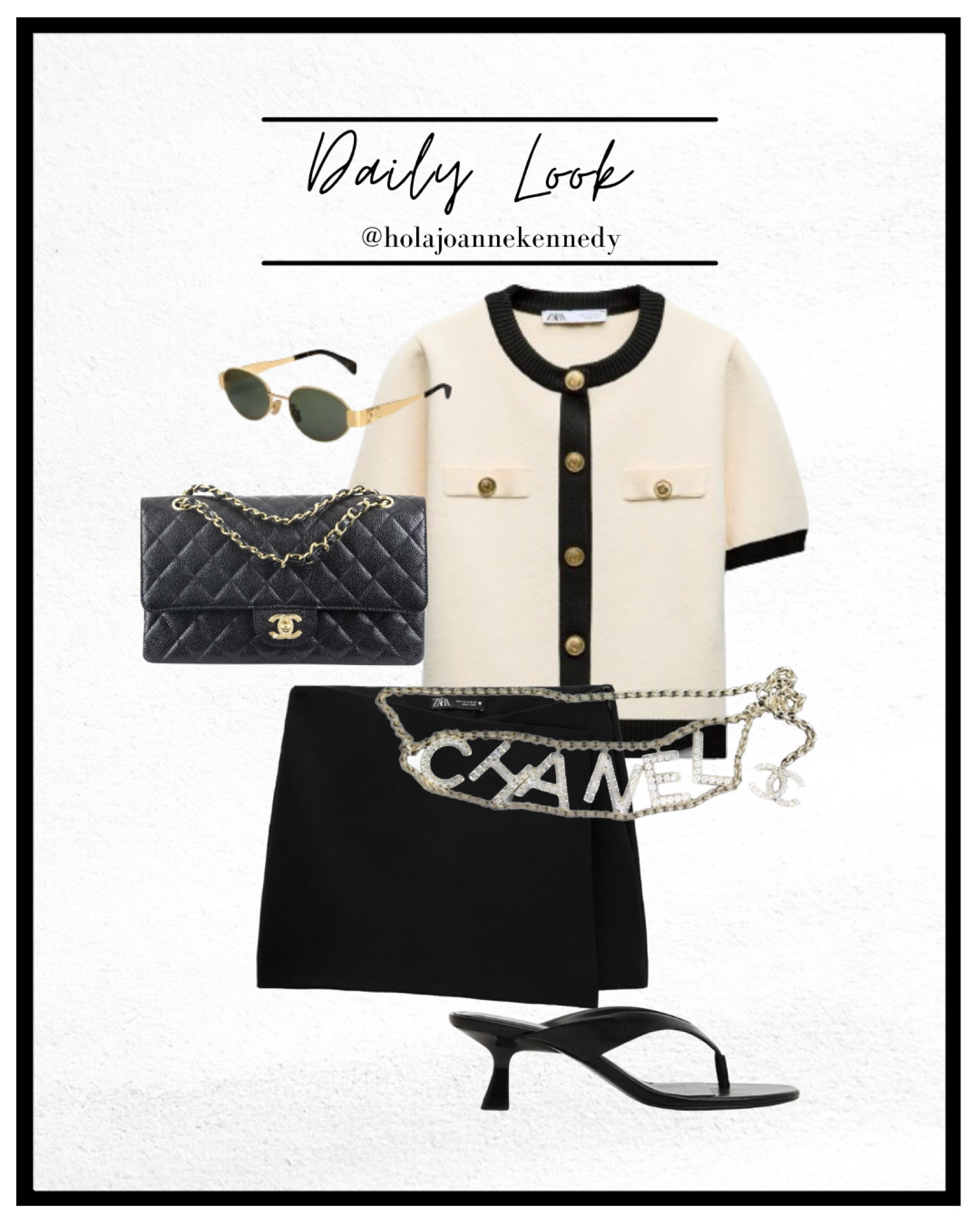 Contrast knit, short sleeved knit cardigan, black skort, black toe post kitten heels, flip flop heels, neutral outfit idea, monochrome outfit, old money outfit idea, aviator sunglasses, celine style sunglasses, zara knit  

#LTKstyletip #LTKuk #LTKeurope