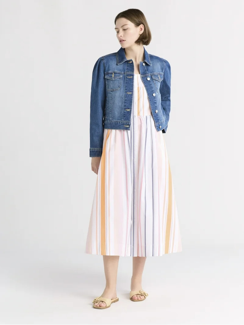 Free Assembly Women's Cropped Denim Jacket with Puff Sleeves, Sizes XS-XXL | Walmart (US)