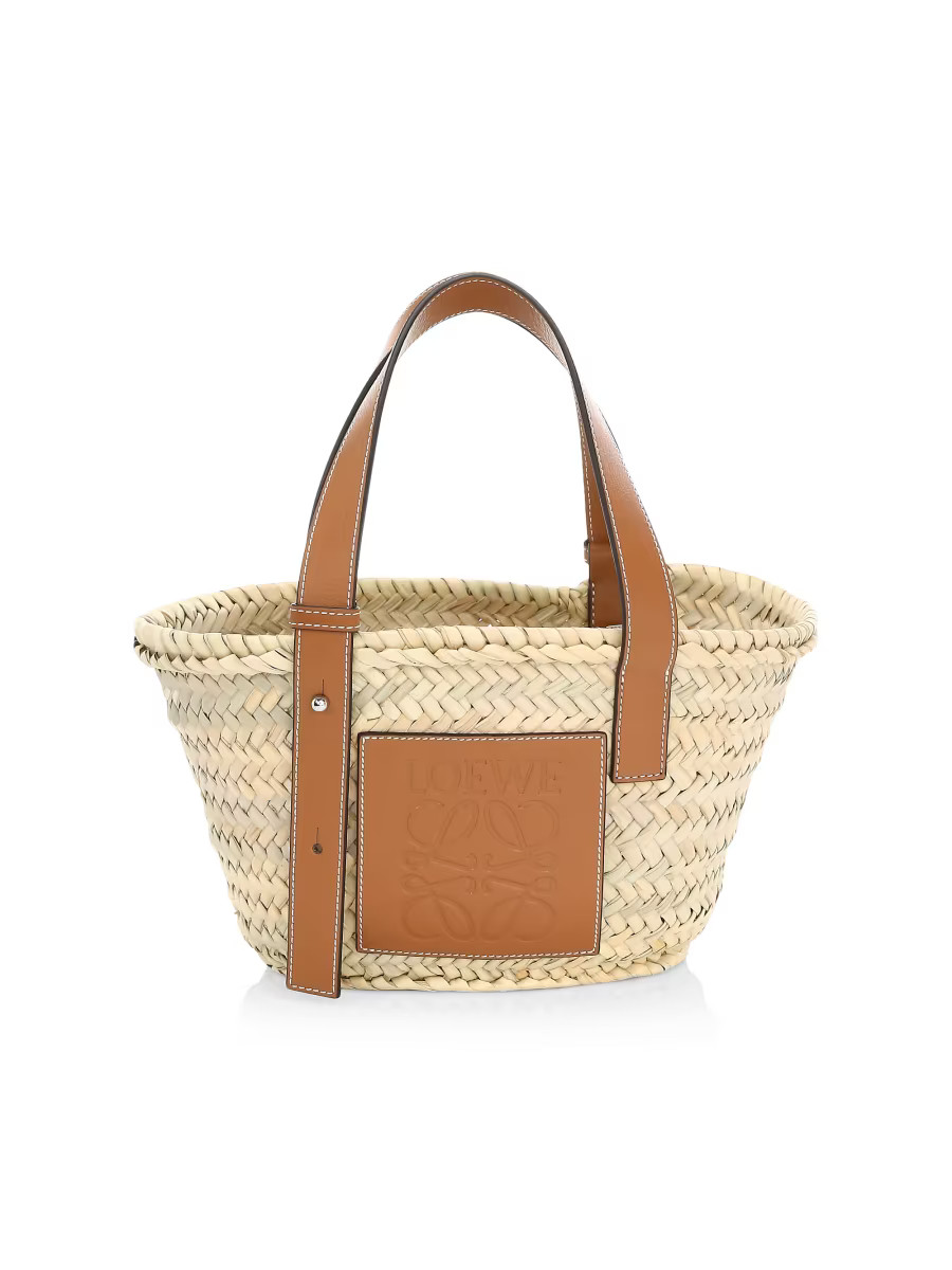 Small Leather-Trimmed Woven Basket Bag | Saks Fifth Avenue