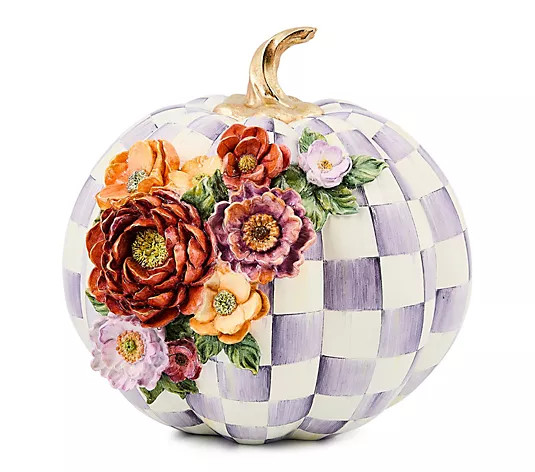 MacKenzie-Childs Violet Check Cascade Floral Pumpkin | QVC
