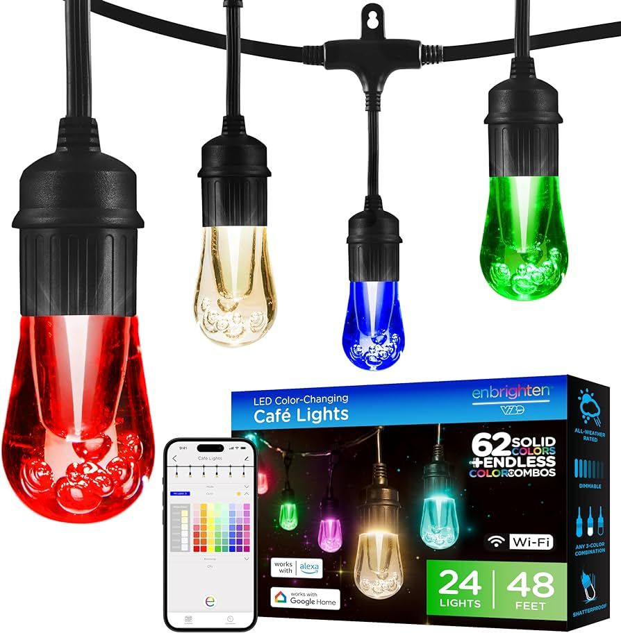 Enbrighten Premium Smart Color Changing String Lights, 48ft Black Cord, 24 Shatterproof Acrylic B... | Amazon (US)