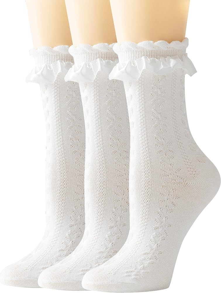 SEMOHOLLI Women Ruffle Socks for mid-calf, Fashion Girls Princess Socks Cotton Socks | Amazon (US)