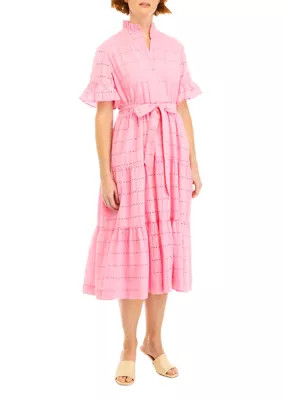 Crown & Ivy™ Women's Short Sleeve Button Front Eyelet Dress | Belk