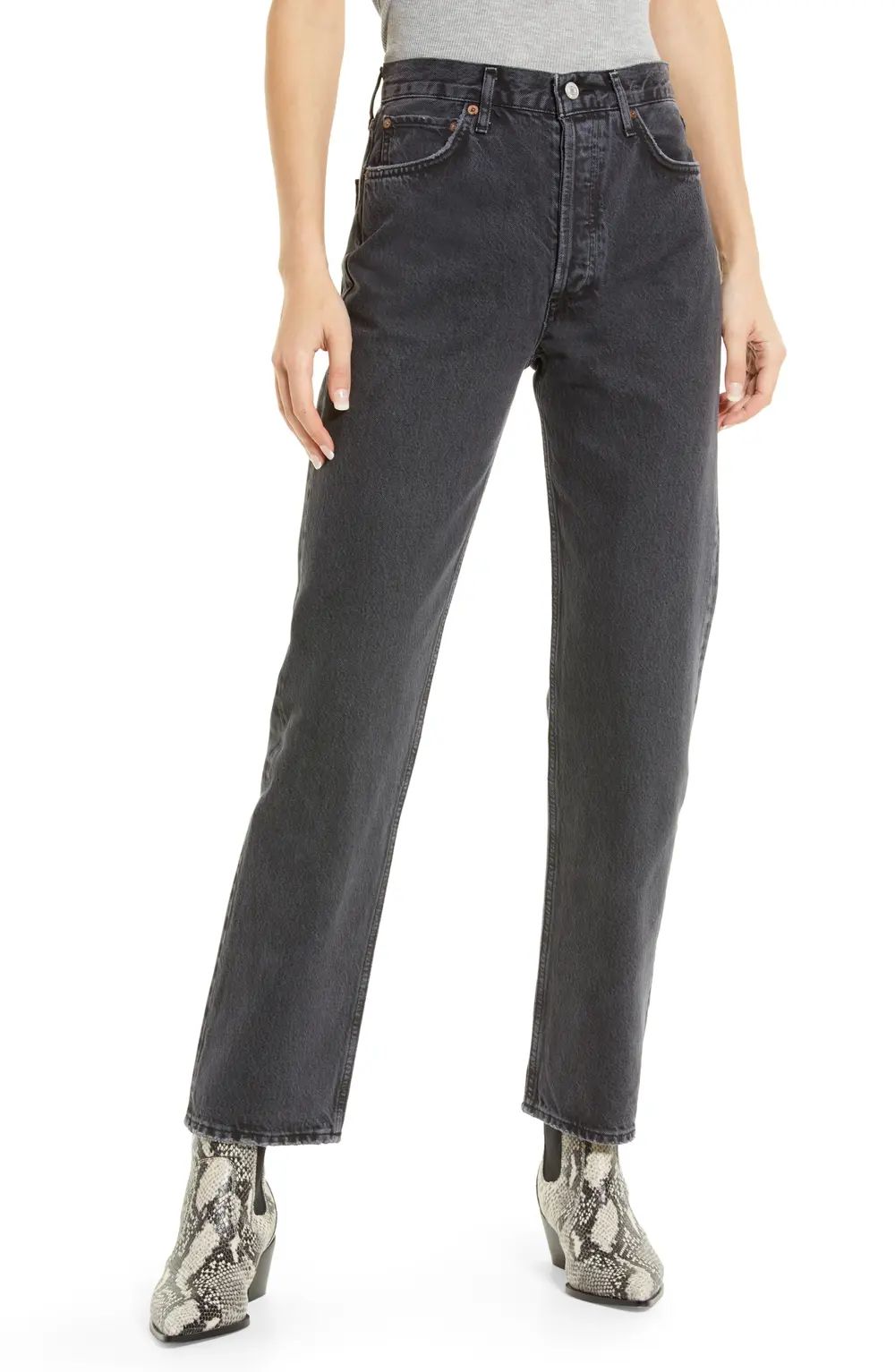 AGOLDE '90s Pinch High Waist Straight Leg Organic Cotton Jeans, Size 32 in Black Tea at Nordstrom | Nordstrom Canada