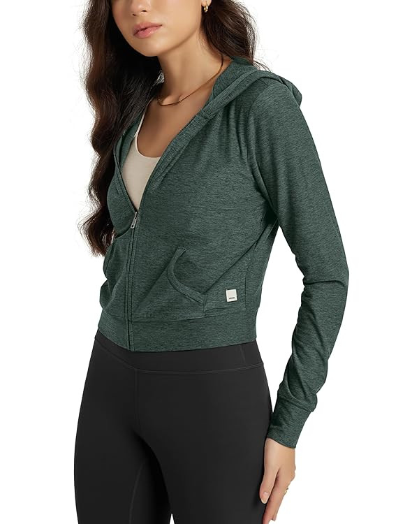 ODODOS Women's Full-Zip Cropped Hoodie - odSTRATUM Tech Ultra Soft UPF 50+ Hooded Jacket with Poc... | Amazon (US)