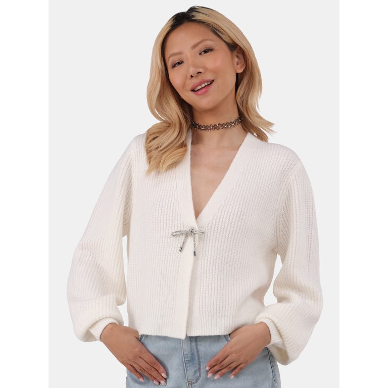 No Boundaries Rhinestone Bow Cardigan, Women's and Women’s Plus | Walmart (US)