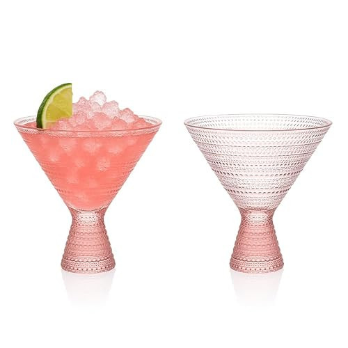 LEMONSODA Hobnail Pink/Clear Martini Glasses Vintage Cocktail Glasses (9oz) for Martini, Cocktail, Margarita, Cosmopolitan, Manhattan (Pink, Set of 2) | Amazon (US)