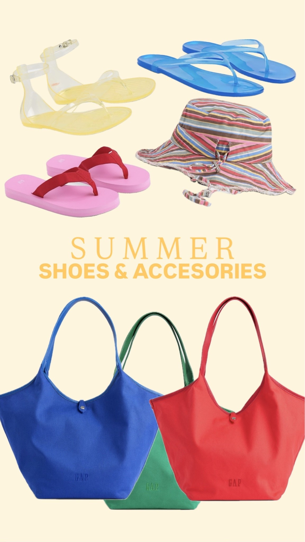 The cutest shoes & accessories for summer! Lots of it on sale now! 🌈 

Summer sandals. Flip flops. Jelly sandals. Jelly shoes. Summer handbags. Tote bag. Colorful. Bucket hat. Stripes. Vacation accessories

#LTKSaleAlert #LTKSeasonal