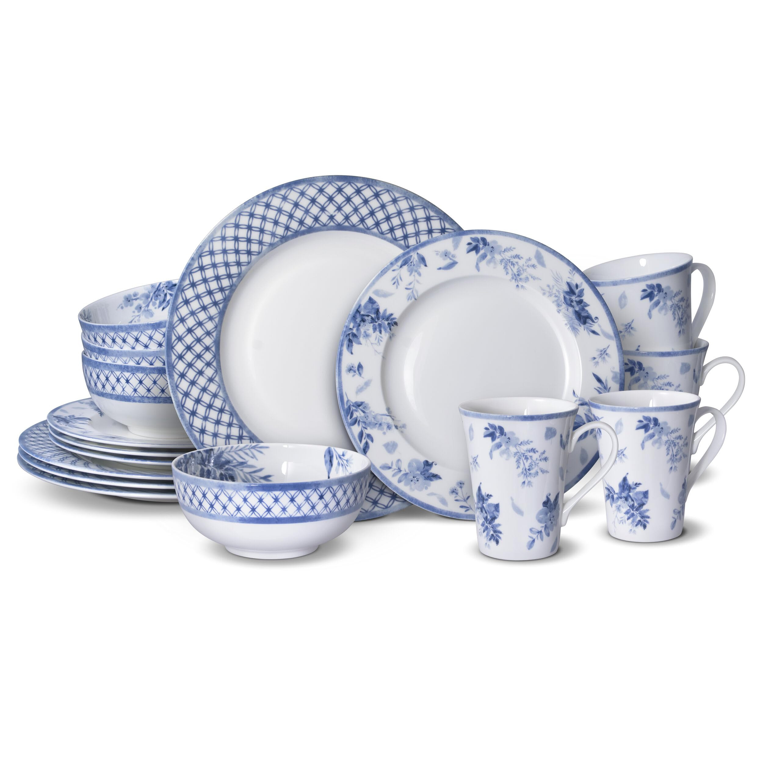 Mikasa Kiley Chip Resistant 16 Piece Dinnerware Set, Service for 4,Blue and White | Amazon (US)