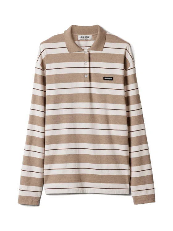 Miu Miu Long-Sleeved Striped Polo Shirt | Senser US