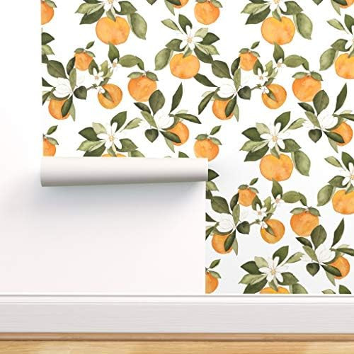 Spoonflower Peel and Stick Removable Wallpaper, Oranges Kitchen Decor Summer Fruit Orange Blossoms S | Amazon (US)