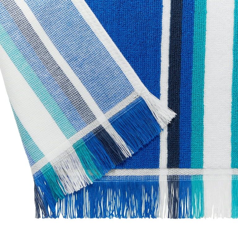 Mainstays Flat Woven Blue Striped Cotton Blend Beach Towel, 28" x 58" | Walmart (US)