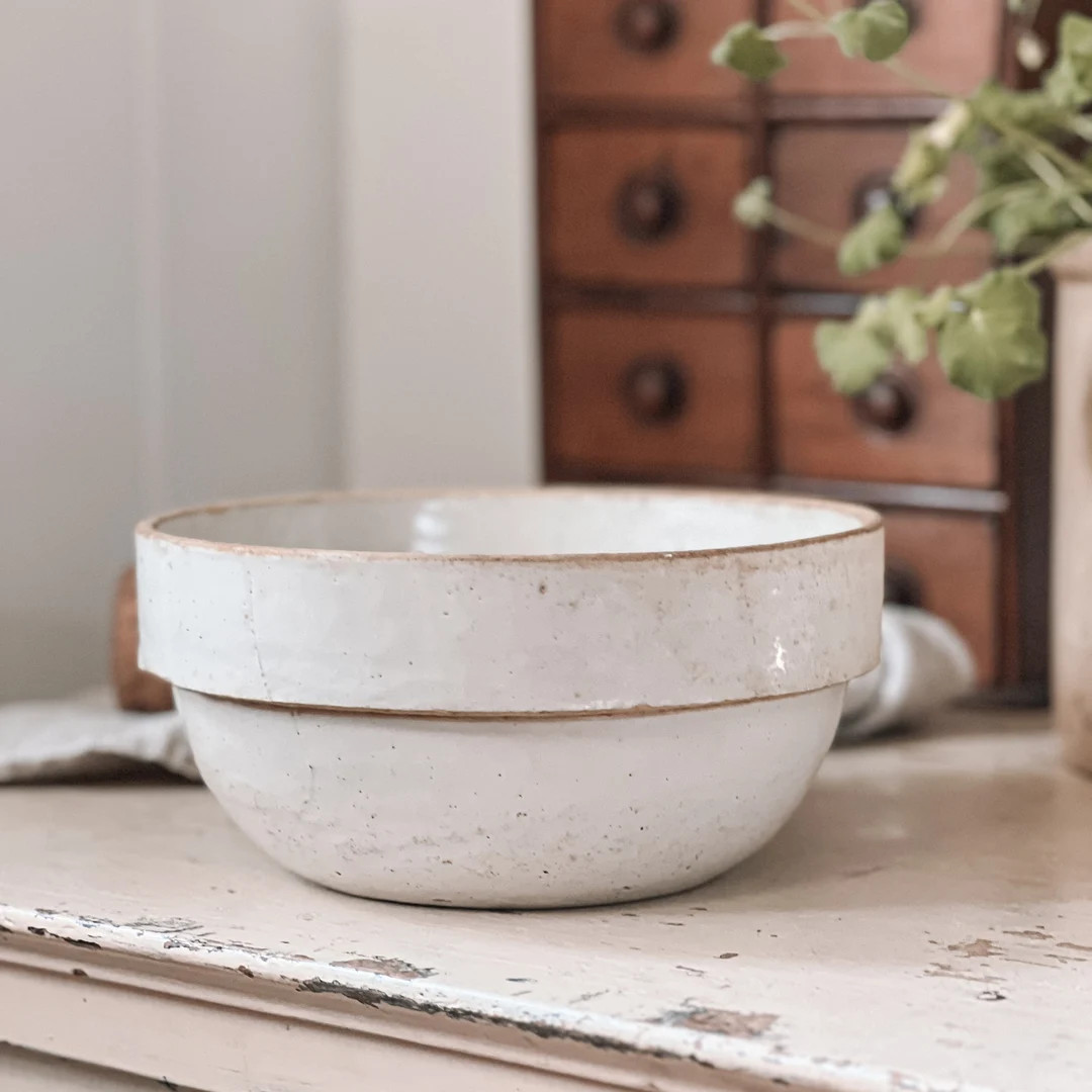 Medium Stoneware Mixing Bowl | Light Tan Stoneware Crock Mixing Bowl | Transitional Decor | Farmh... | Etsy (US)