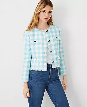 Plaid Fringe Tweed Jacket | Ann Taylor (US)