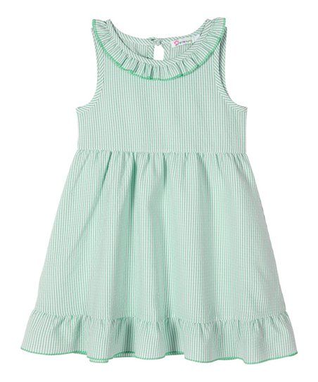 Sunshine Smocks Green & White Stripe Ruffle-Accent Sleeveless A-Line Dress - Toddler & Girls | Zulily