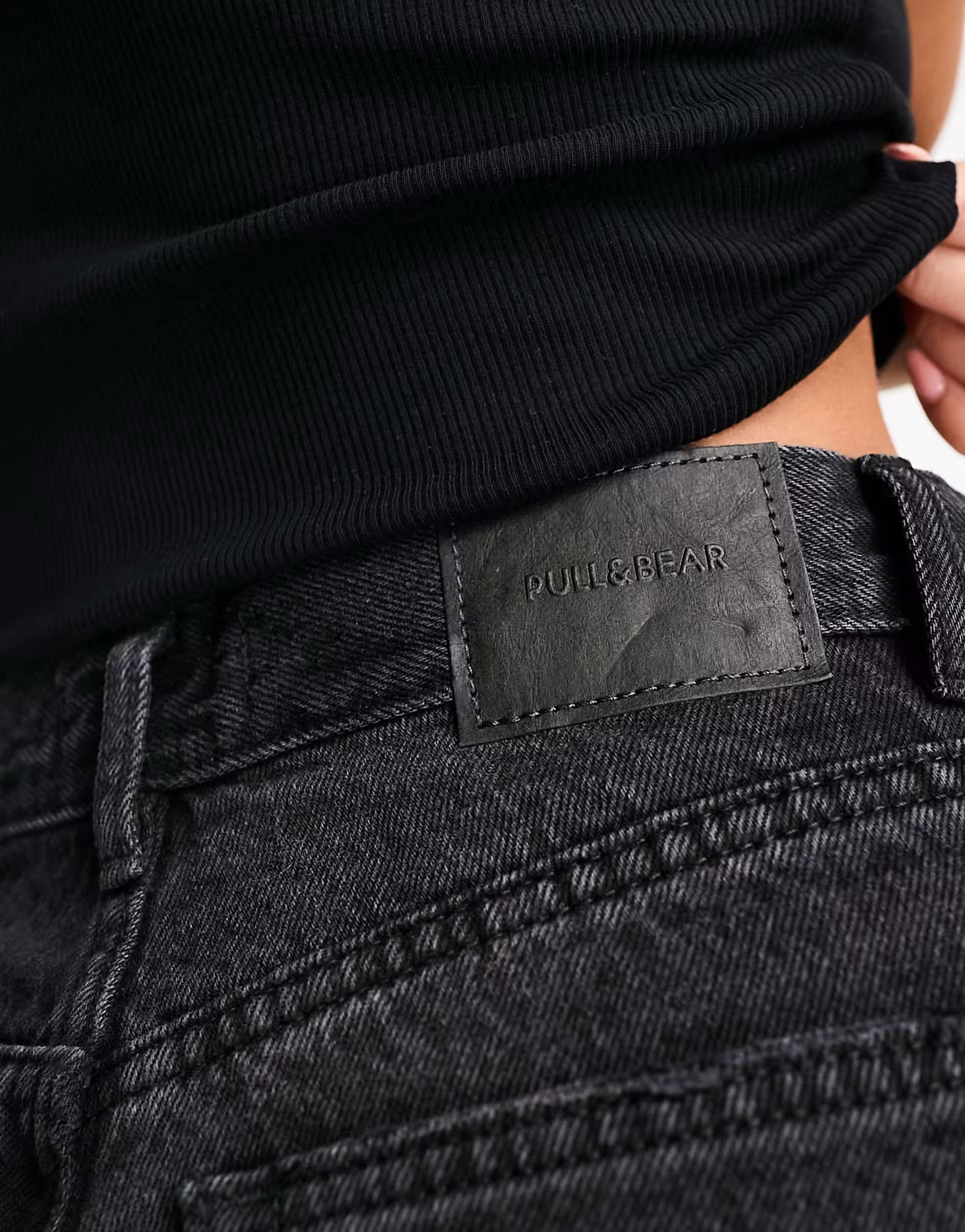 Pull&Bear mom jean with rip in black | ASOS (Global)