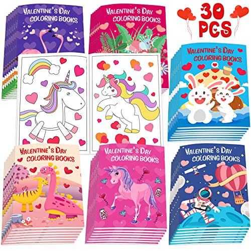 Lionoble 30Pcs Valentines Day Coloring Books for Kids 4-8, 8-12, Valentine's Party Favors Bulk Gifts Includes Dinosaur More Designs Goodie Bags Stuffer for Classroom Activity Supplies Boys Girls | Amazon (US)