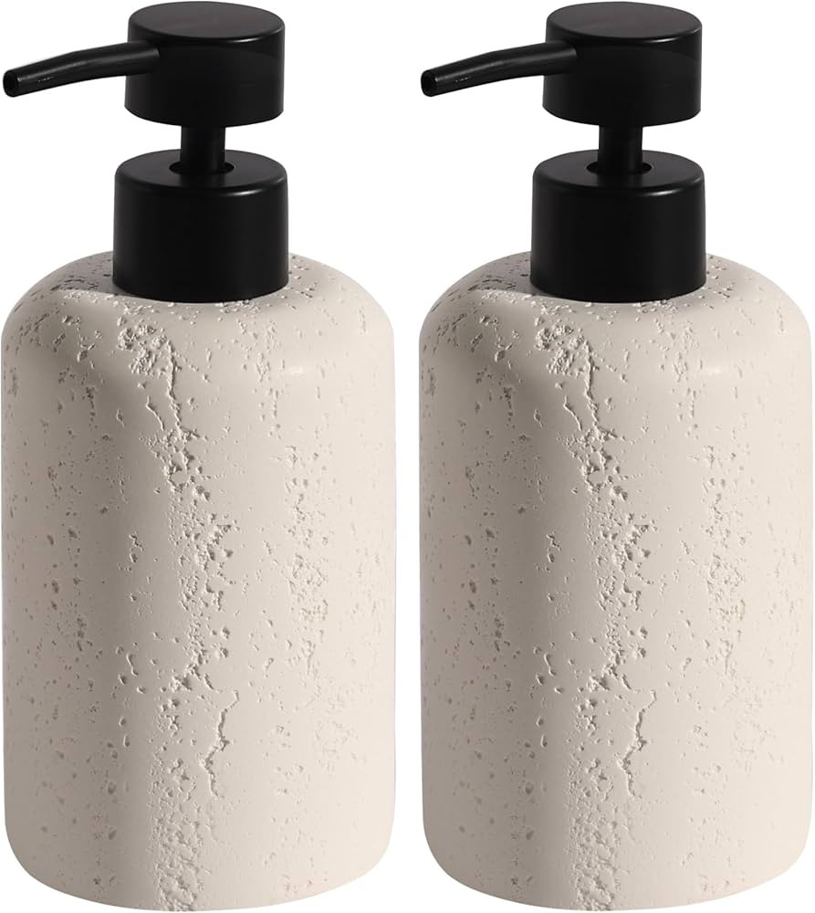 Soap Dispensers 340mL 11 OZ, 2 PCS Luxurious Hand Dish Lotion Shampoo Soap Dispenser Jar, Travert... | Amazon (US)