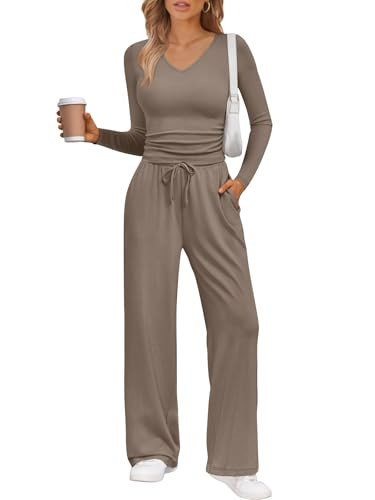 Trendy Queen 2 Piece Lounge Sets for Women Fall Outfits 2025 Fashion Two Piece Sweatsuits Business Casual Outfits Clothes Mocha XS | Amazon (US)