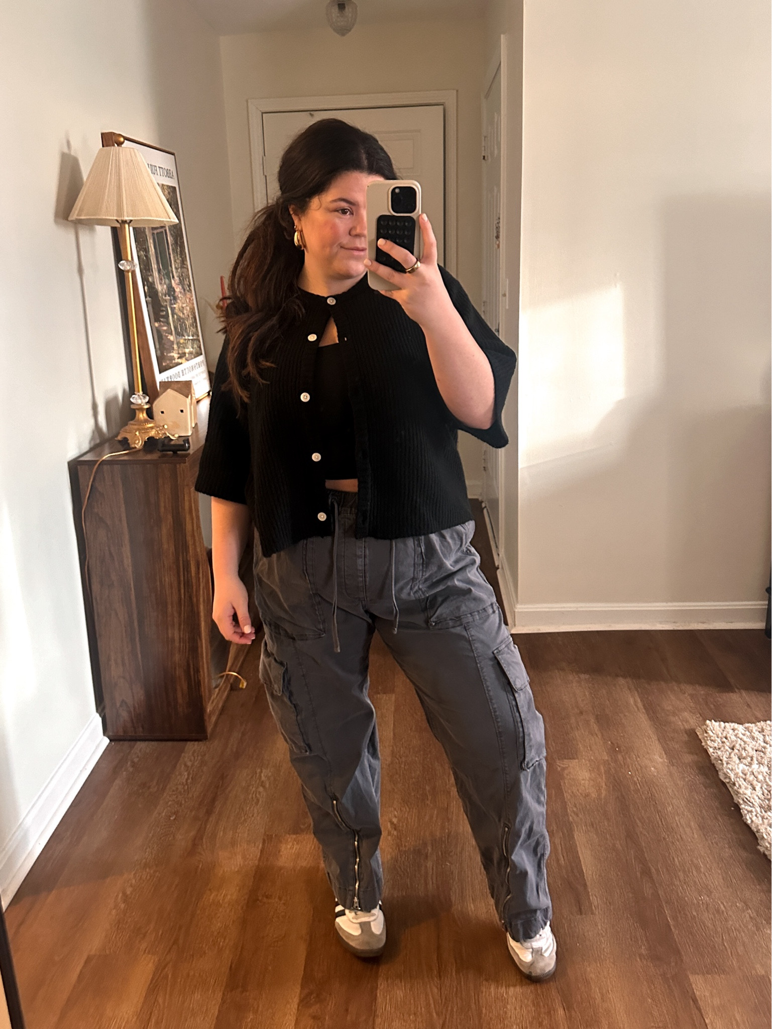 XL in sweater 
L in cargos 