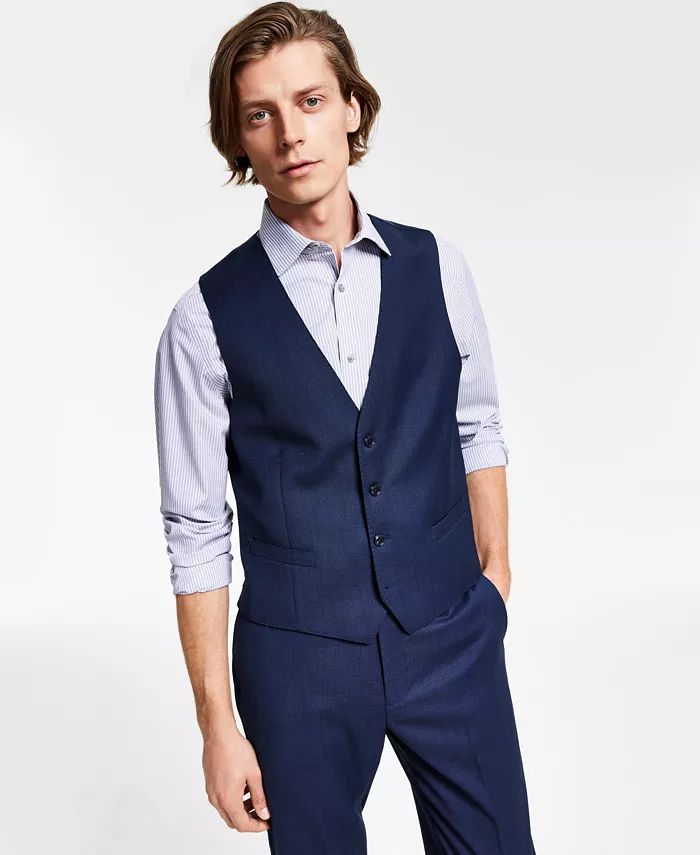 Men's X-Fit Slim-Fit Stretch Blue Birdseye Suit Vest | Macys (US)