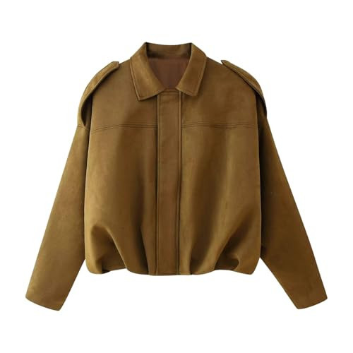 AKODOZO Womens Bomber Jacket Oversized Faux Suede Cropped Coat Batwing Sleeve Trendy Fall Zip Up Motorcycle Outerwear | Amazon (US)