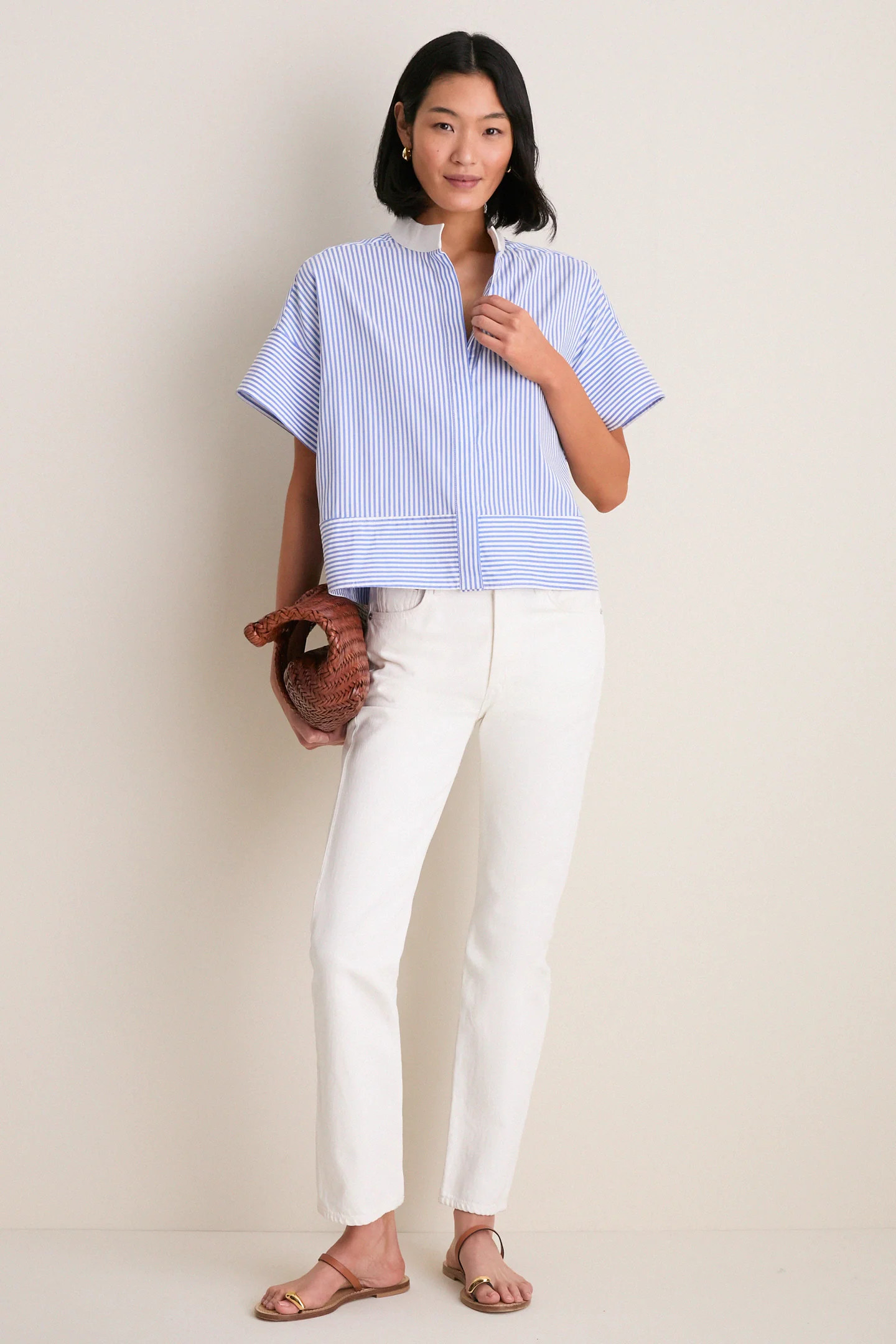 Light Wash Denim Trapunto Stitch Sofia Shirt | Tuckernuck (US)