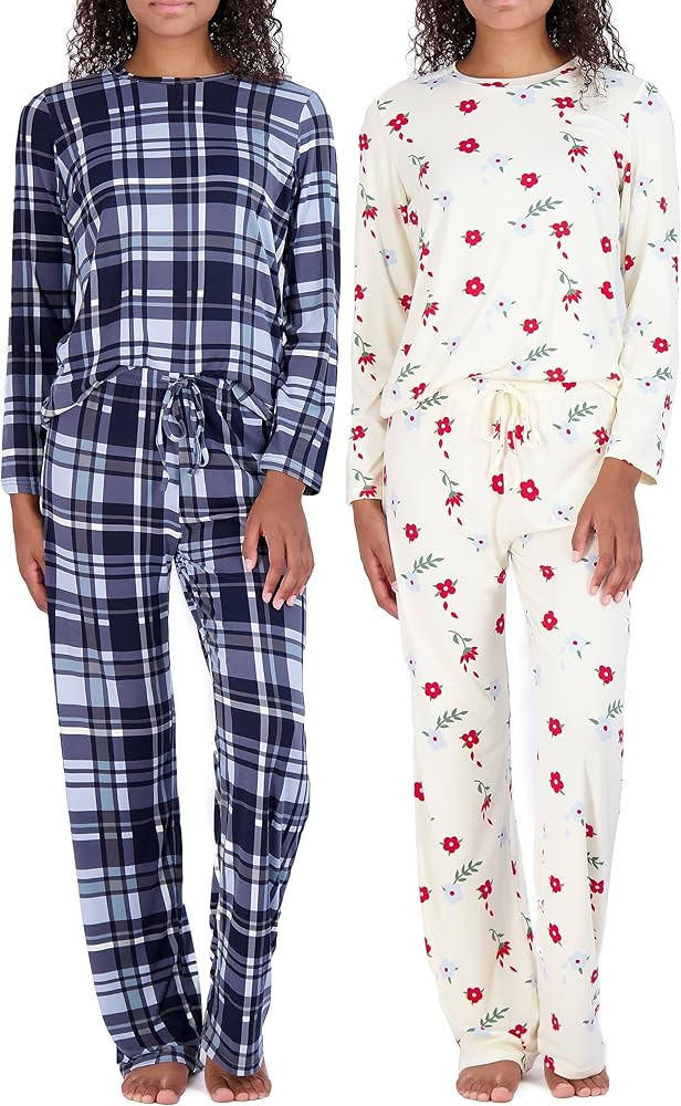 Real Essentials 2 Pack: Women’s Pajama Set Super-Soft Short & Long Sleeve Top With Pants (Avail... | Amazon (US)
