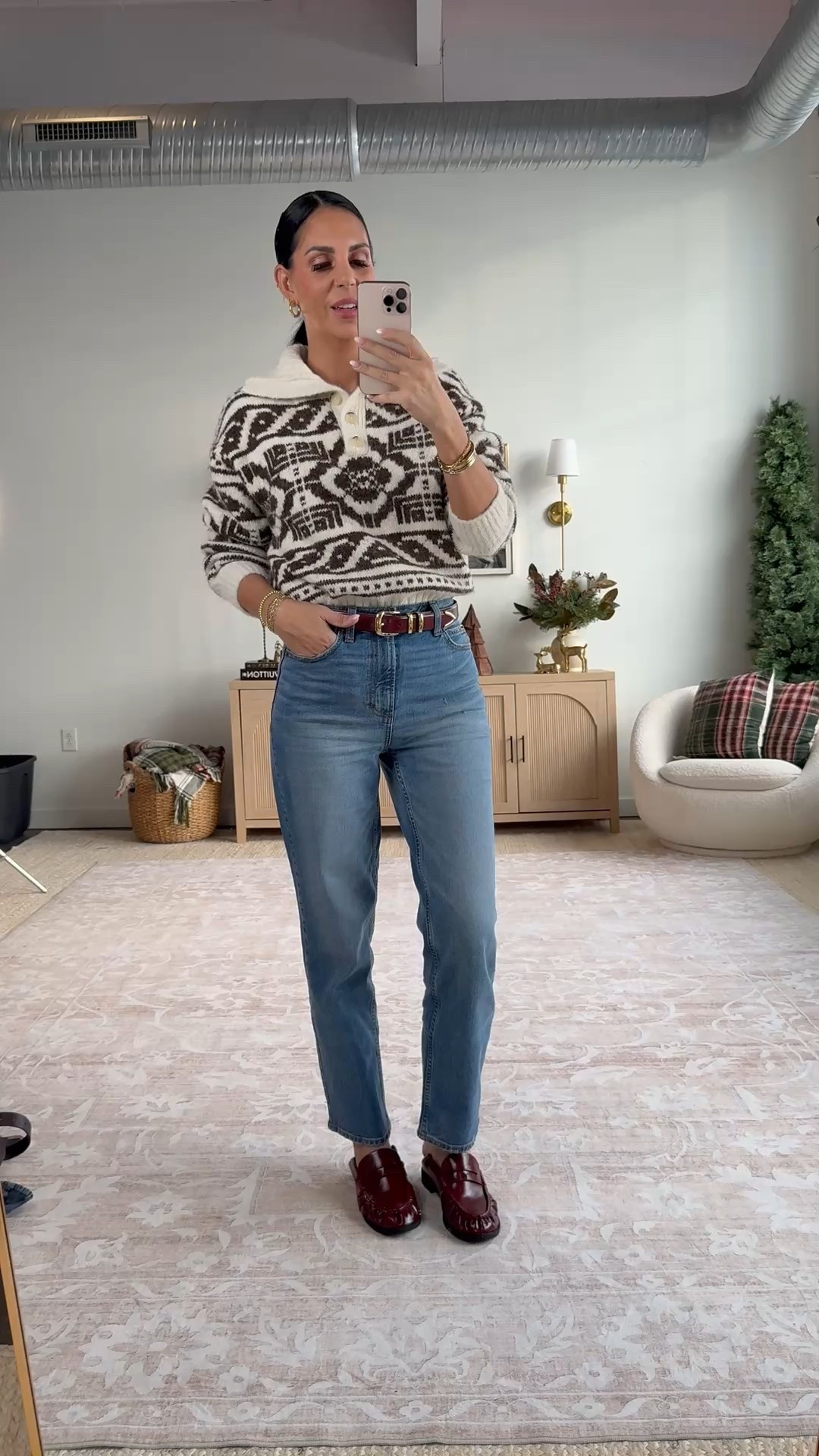 The Target AGolde look for less- I have both versions and they are fantastic!  Come in 3 lengths 
Wearing a size 2 - no stretch so size up if between 
Sweater- so soft and warm - medium 

#LTKOver40 #LTKU #LTKHoliday

#LTKFindsUnder100 #LTKFindsUnder50