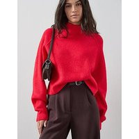 The Very Collection Style Yarn Seam Detail Funnel Neck Jumper With Wool - Red | Very (UK)