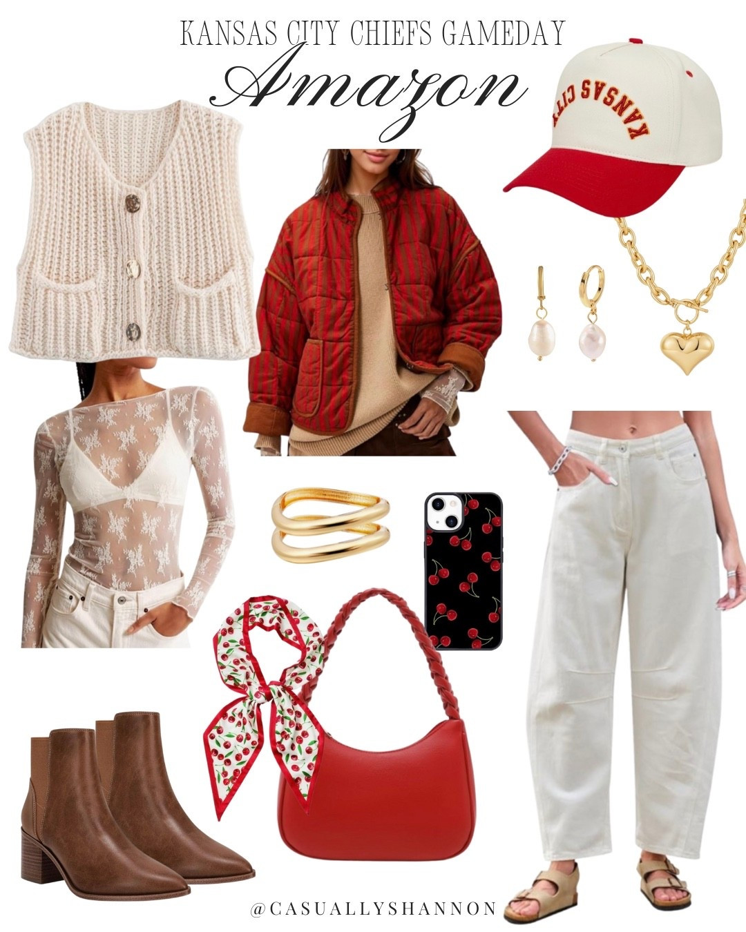 Taylor Swift and Travis Kelce are engaged!

Going down the whole list of NFL teams to bring you cute and trendy game days outfits for each one! And now a moment for the Kansas City Chiefs ❤️ 

football tailgating | tailgating outfit | amazon fashion | cute striped fall jacket | women’s fall boots | red purse | neck scarf | amazon jewelry | purse scarf | trucker hat | lace layering top | fall vest | casual outfit style | cute and comfy | trucker hat | womens sweater | womens fall shoes | #LTKautumn #LTKAmazonFashion #LTKGameDay #LTKAmazon #LTKFashion

#LTKSaleAlert #LTKStyleTip #LTKFindsUnder50