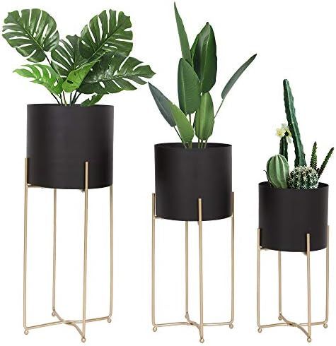 Mid Century Planter with Gold Plant Stand, 3 pcs Modern Planters for Indoor Plants, Metal Floor P... | Amazon (US)