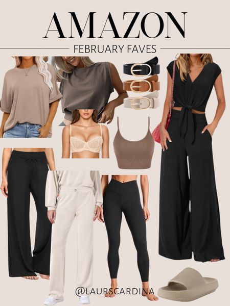 These are some of my faves from Amazon this month, including neutral tops, a lace bra, a two piece  top and wide leg pant set, leggings, lounge pants, sweats, a set of three belts, and slides. 

Look for less, Amazon fashion, athleisure, resort wear, spring outfit idea

#LTKstyletip #LTKshoecrush #LTKfindsunder50