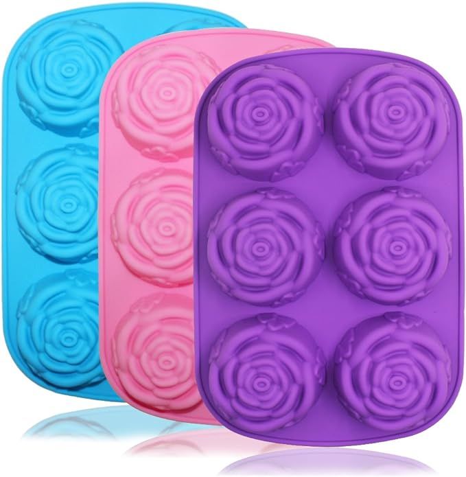 SENHAI Large Rose Flower Silicone Tray for Cake Bread Pudding Chocolate Muffin Soap, 6-Cavity 3D ... | Amazon (US)