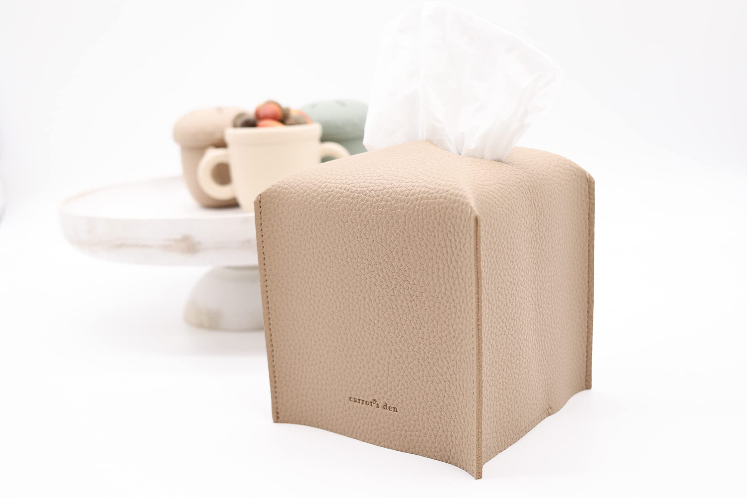 Tissue Box Cover Holder, Square with Bottom Belt by Carrot's Den - PU Leather Decorative Organizer f | Amazon (US)