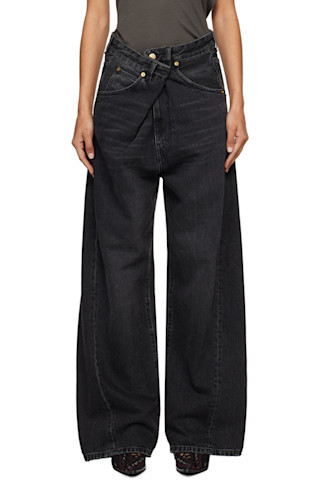 Black Ines Fold Over Jeans | SSENSE